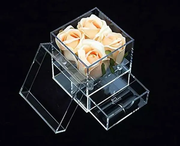 acrylic rose box with drawer
