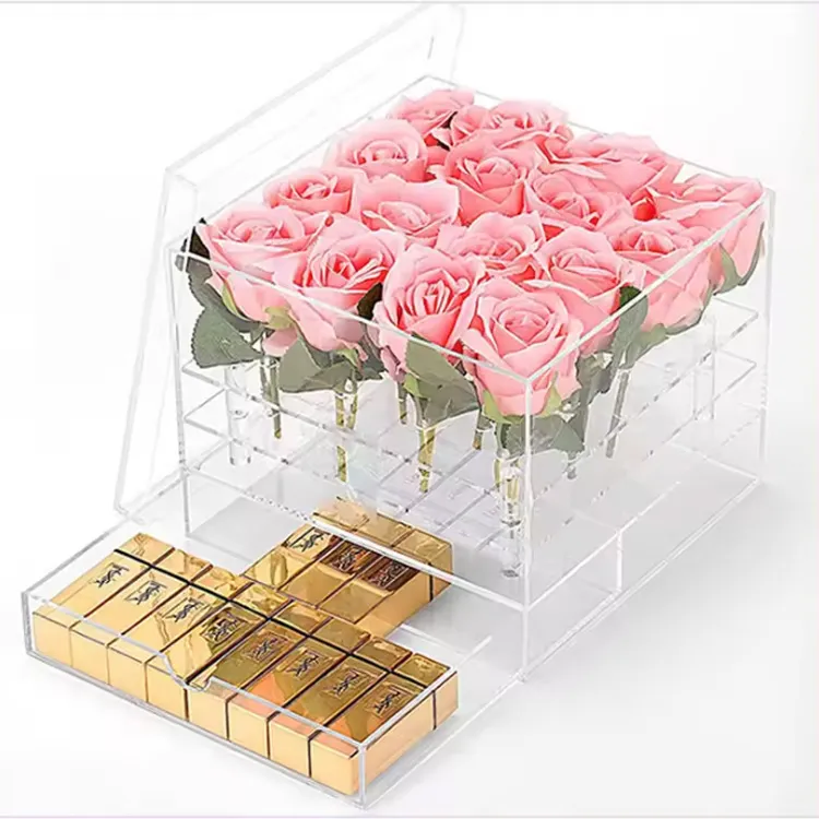 acrylic rose box with stroage drawer