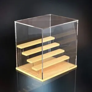 acrylic display box with wood steps stand