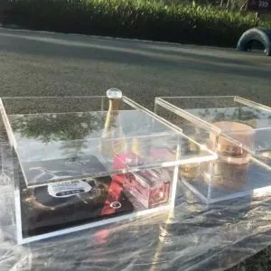 acrylic jewelry makeup box with sliding lid
