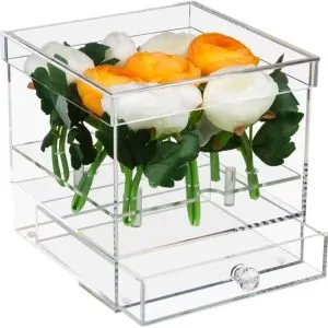 acrylic rose box organzier with drawers