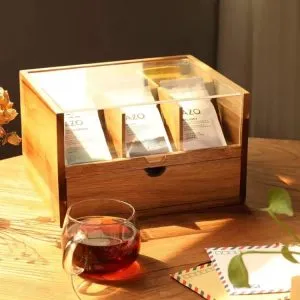 acrylic wooden Tea organizer with lid