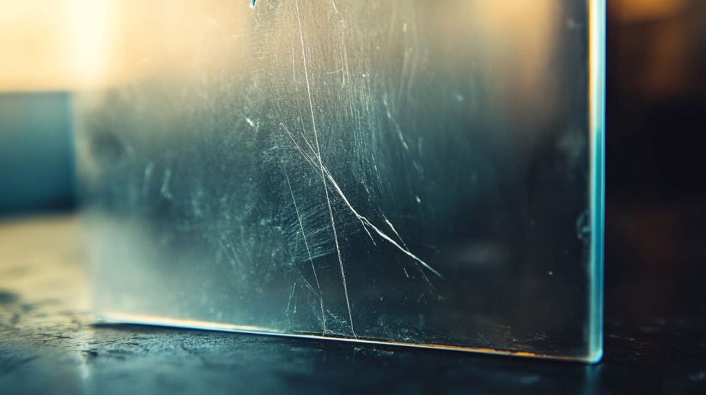 A close-up of an acrylic sign with visible scratches-6