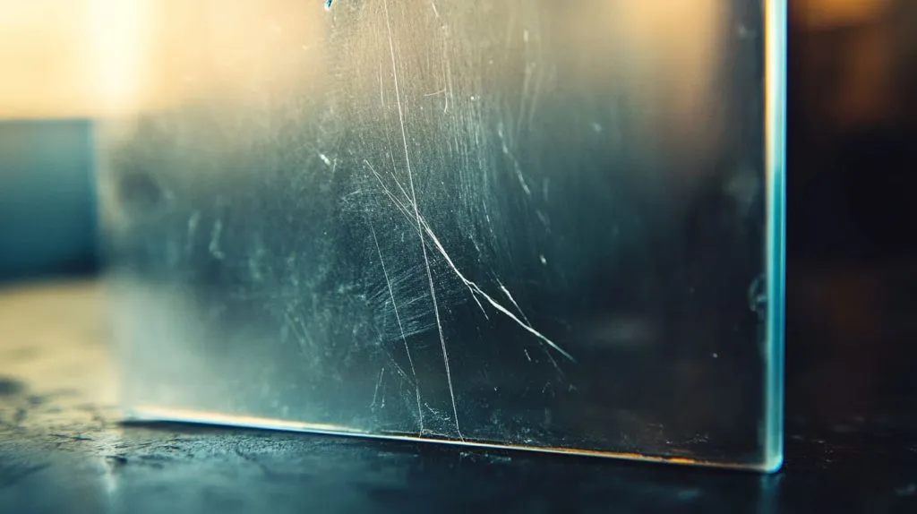 A close-up of an acrylic sign with visible scratches-6