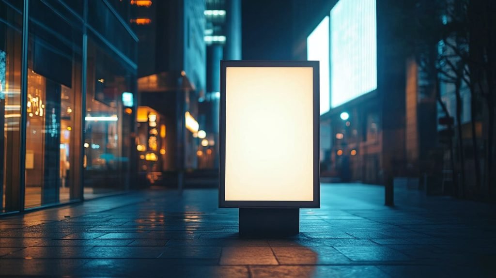 A glowing illuminated acrylic sign at night-3