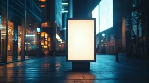 A glowing illuminated acrylic sign at night-3