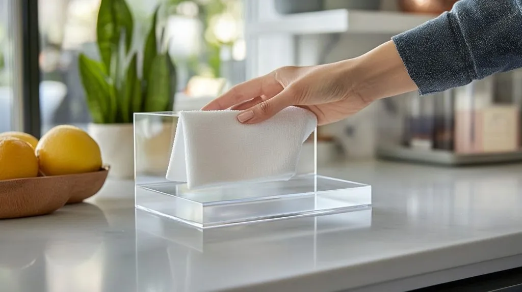 A person gently cleaning an acrylic stand-5
