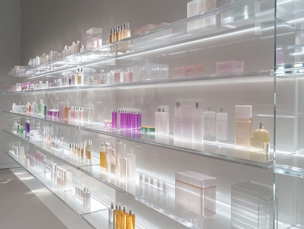acrylic shelving with modern products-6