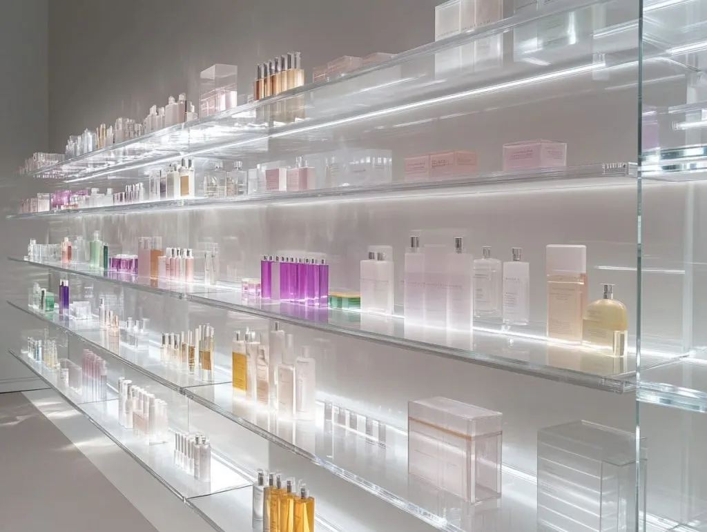acrylic shelving with modern products-6