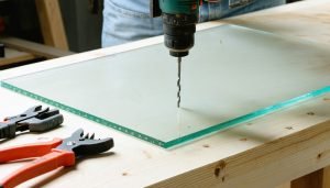 drilling into the plexiglass using a specialized drill
