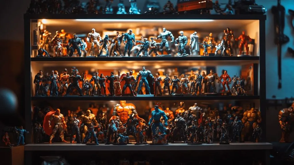 A cozy shelf of action figures, neatly arranged-1