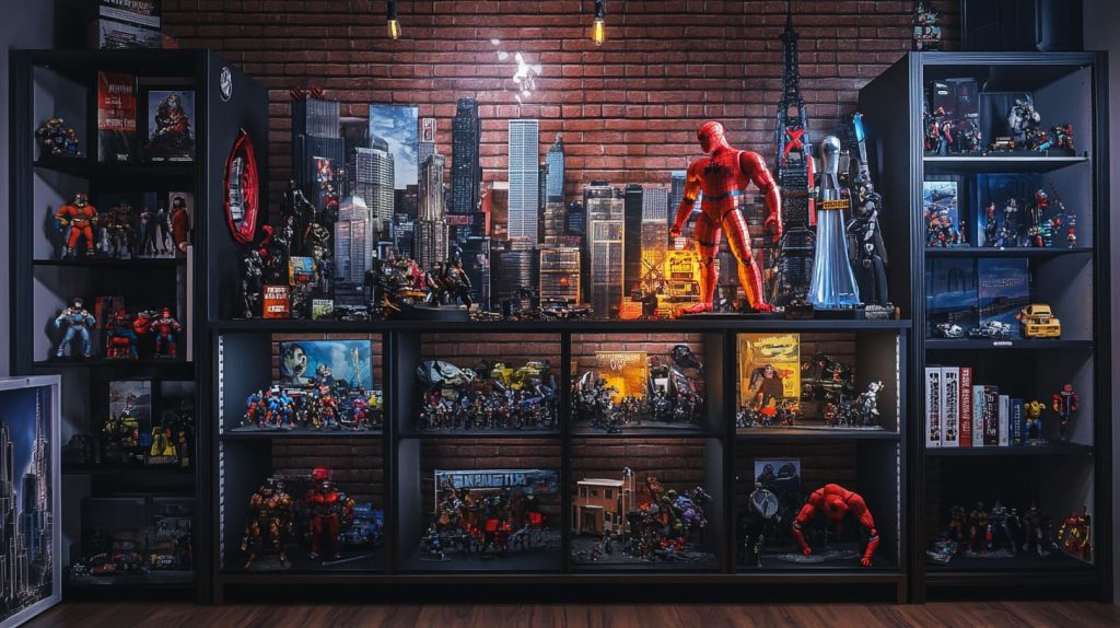 A display shelf with creative backdrops-7