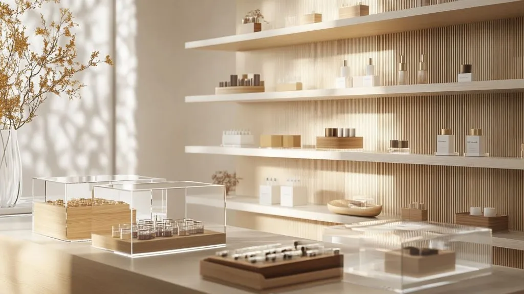 A modern retail store interior showcasing a variety of custom display boxes-1