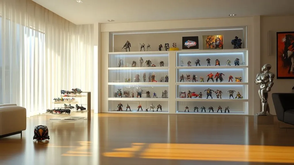 A modern room with action figures on display-2