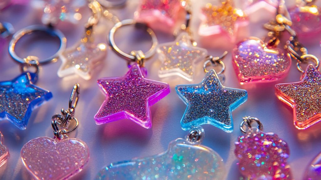 Acrylic keychains with glitter and resin effects-6