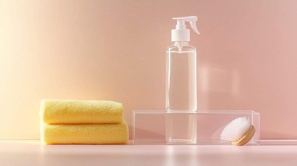 An organized cleaning kit placed next to an empty acrylic display box-7