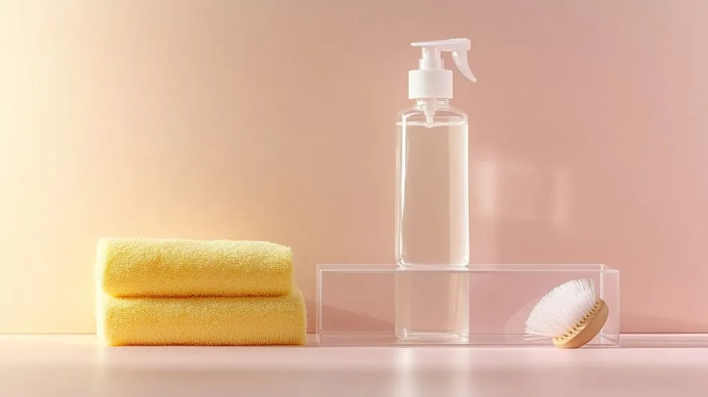 An organized cleaning kit placed next to an empty acrylic display box-7