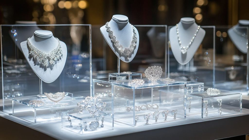 Clear acrylic jewelry display showcasing a collection-5