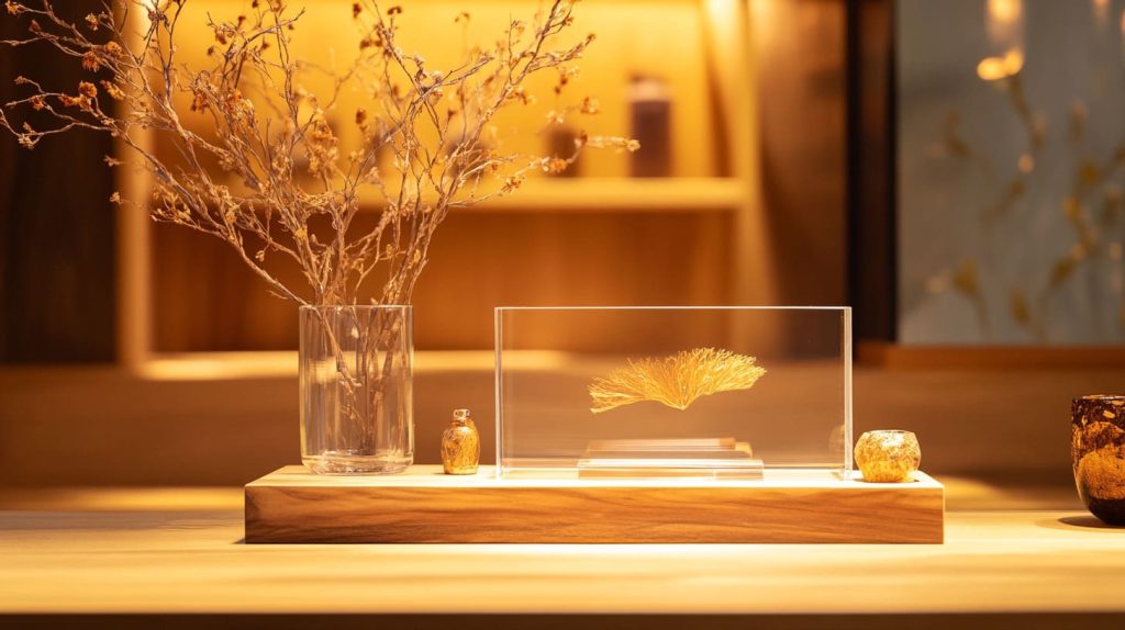 Combination of acrylic and wood in a stylish display.-6