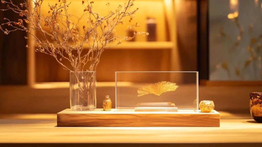 Combination of acrylic and wood in a stylish display.-6