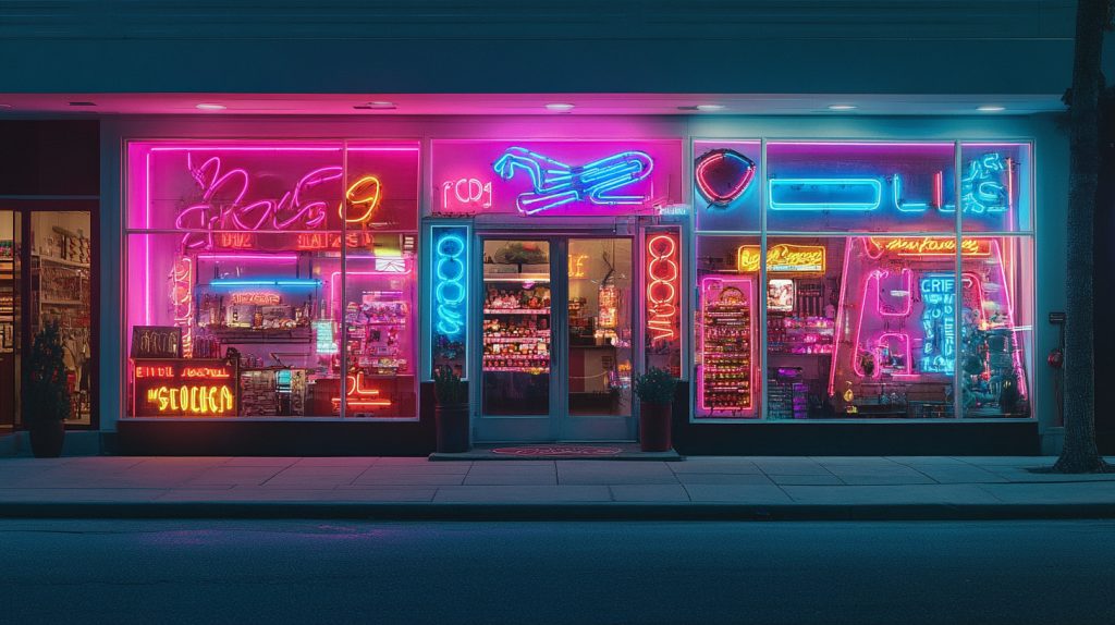 Comparison of neon and LED signs on a storefront-3