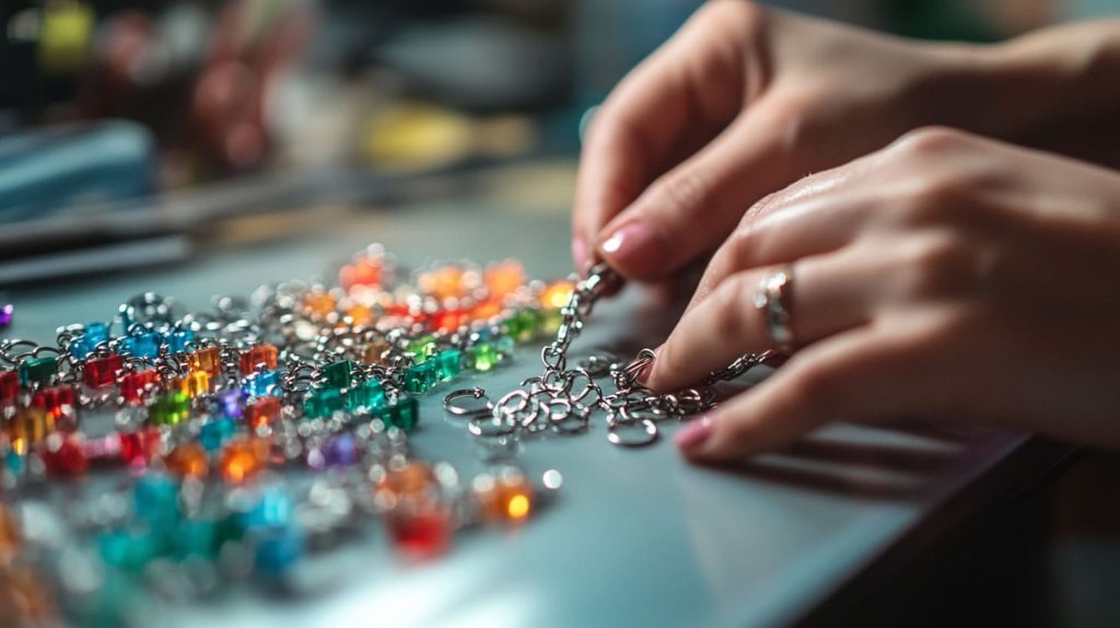 Hands attaching rings to acrylic keychains-5