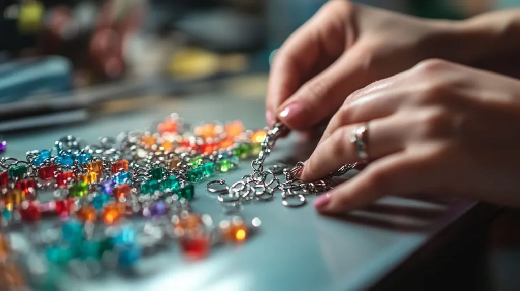 Hands attaching rings to acrylic keychains-5