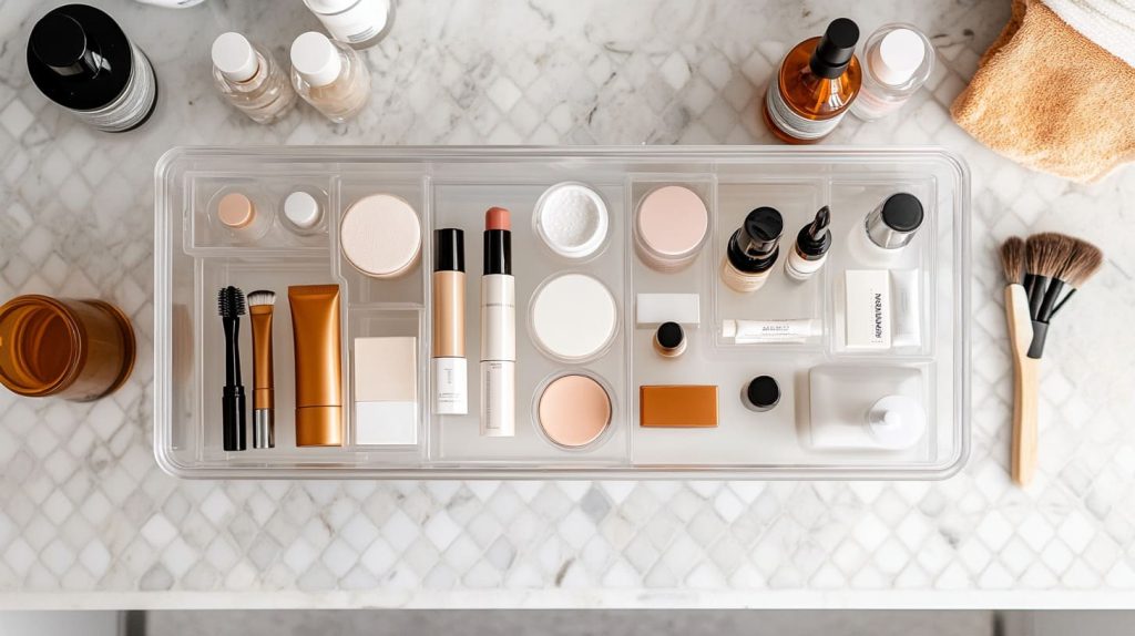 Organized acrylic drawer with makeup items inside-5