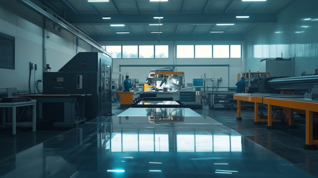 Workers operating CNC machines in an acrylic factory-2