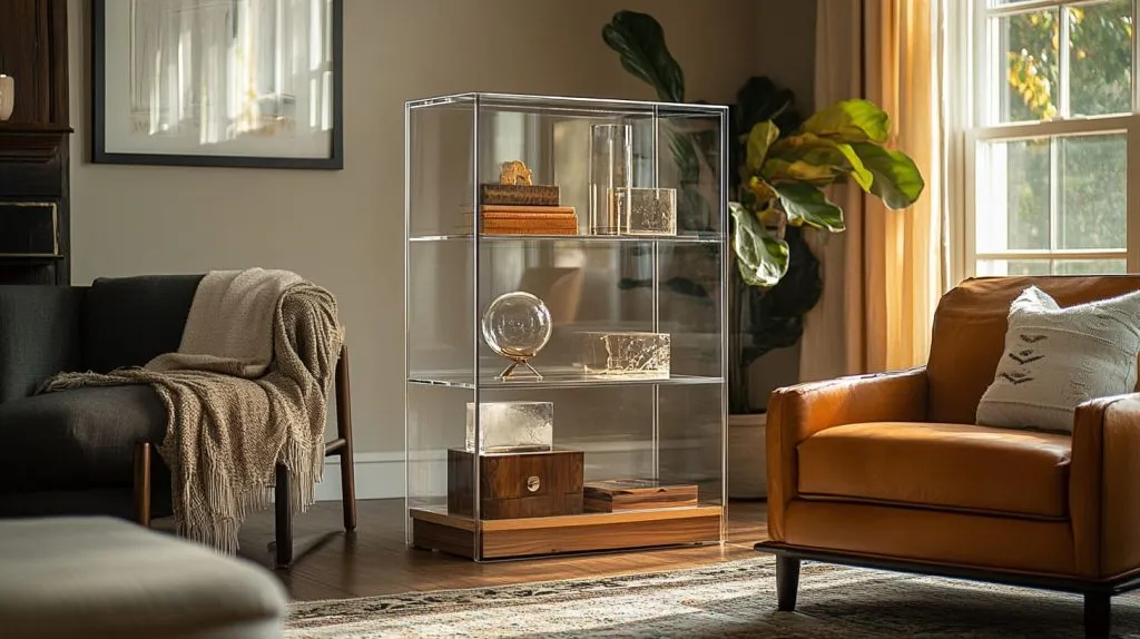 acrylic display case placed in a stylish living room corner-3