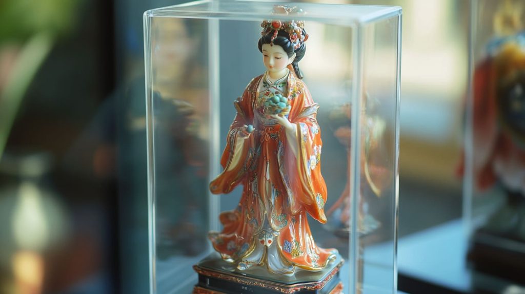 acrylic display case with a delicate porcelain figurine inside-6