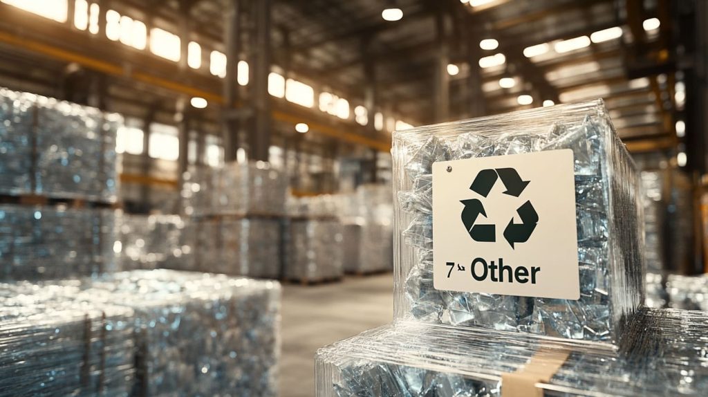 an industrial recycling facility with stacks of acrylic waste ready for processing-4