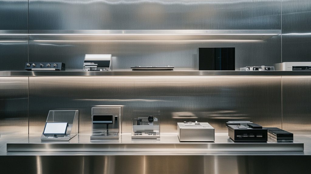 A metal display box in an industrial showroom-6