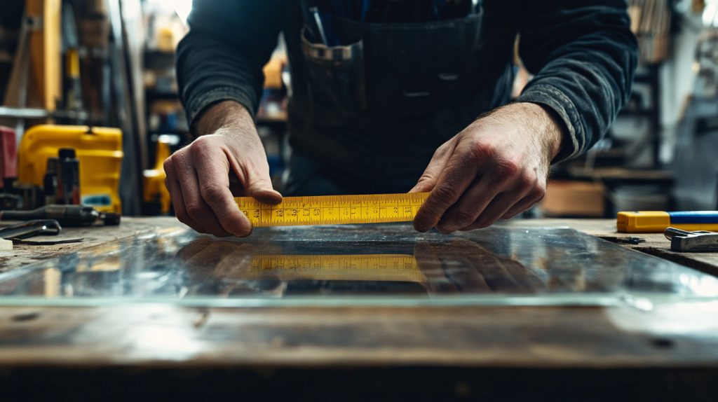 A person measuring an acrylic sheet with a tape measure-3