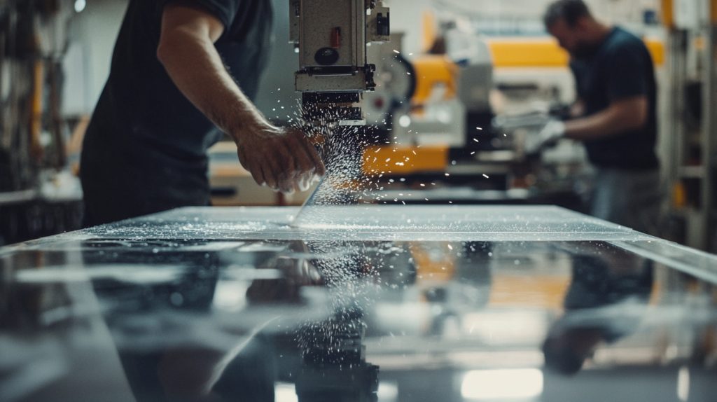 A store employee cutting acrylic sheets for a customer-4