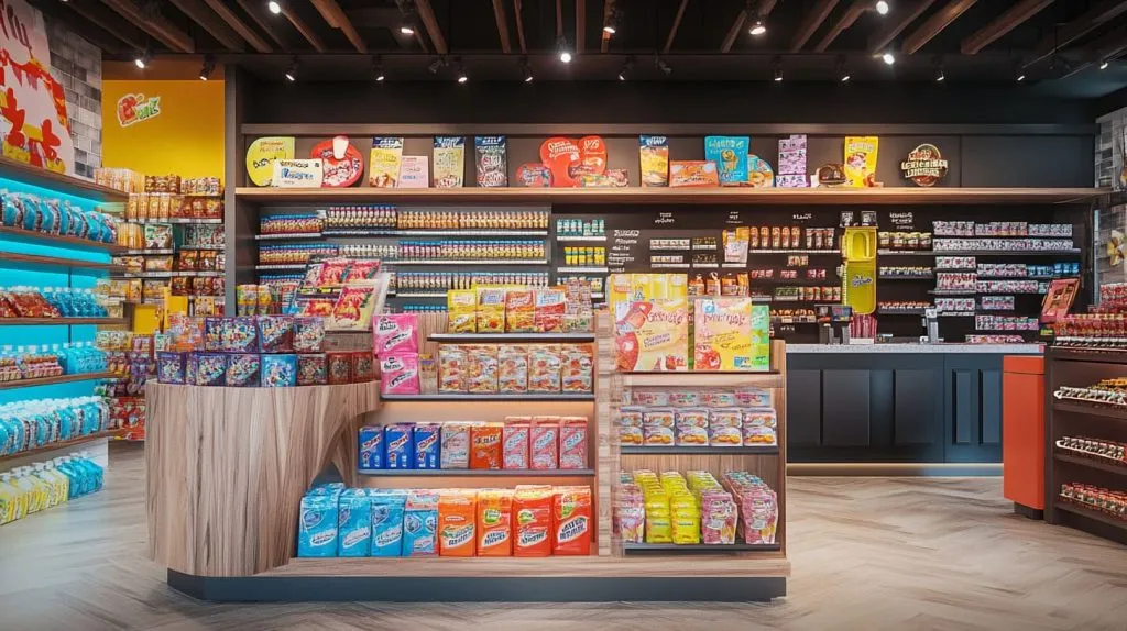 A vibrant POP display near a checkout counter-1