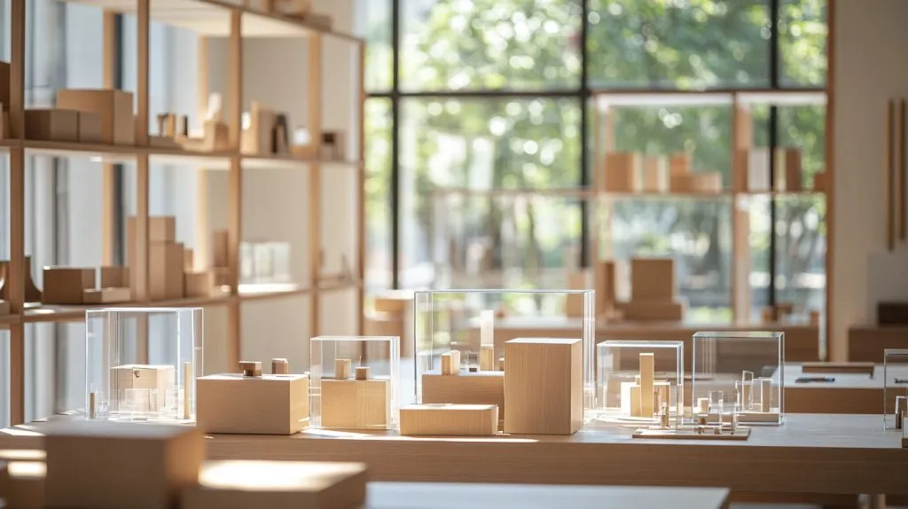 A workshop filled with various types of display boxes-1
