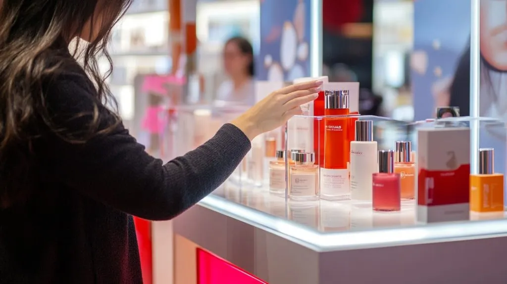 Acrylic POP stand showcasing beauty products-2