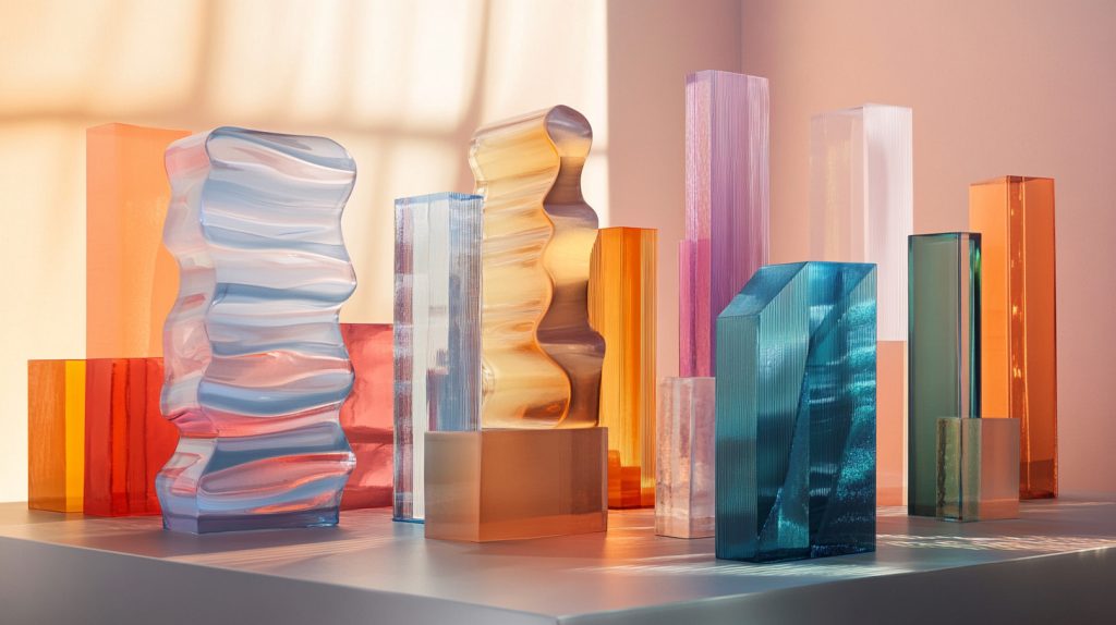 Multi-layered acrylic awards in vibrant colors