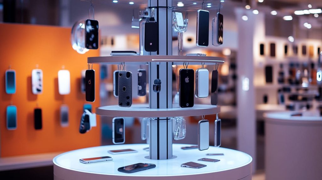 Rotating stand displaying phone accessories-6