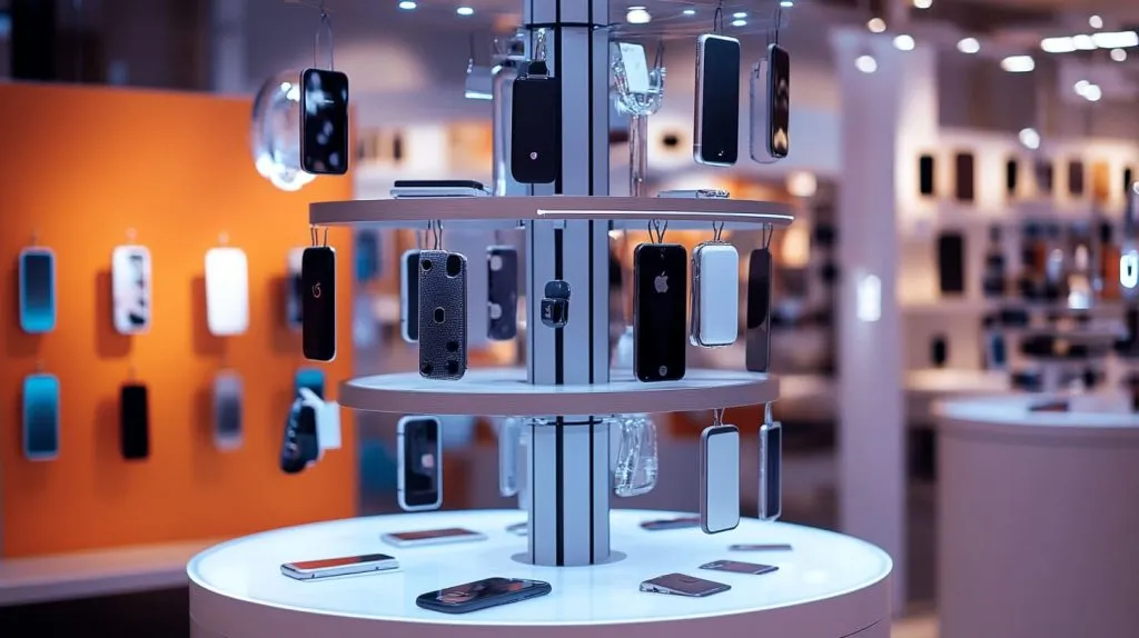 Rotating stand displaying phone accessories-6