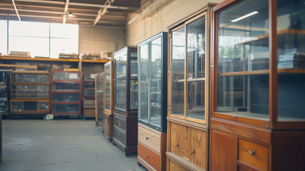 Used retail display fixtures in a warehouse-2