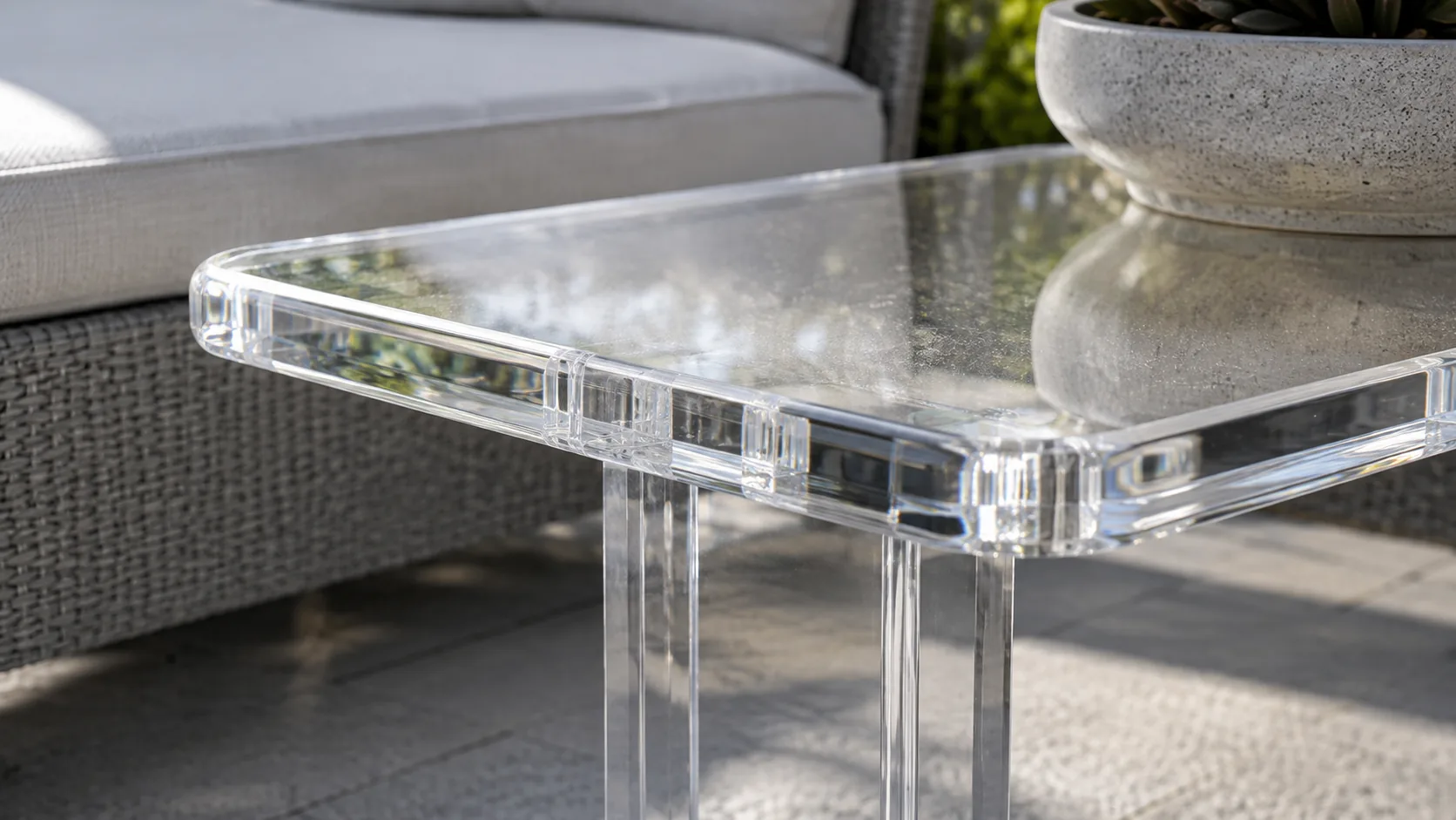 Premium clear acrylic outdoor furniture detail