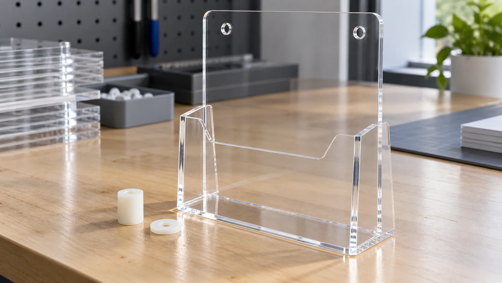 Clear acrylic display component with nylon spacer