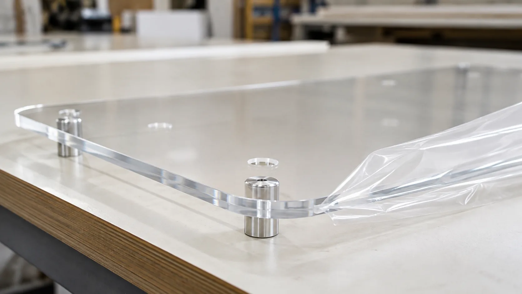 Acrylic furniture panel with rounded corners and standoffs