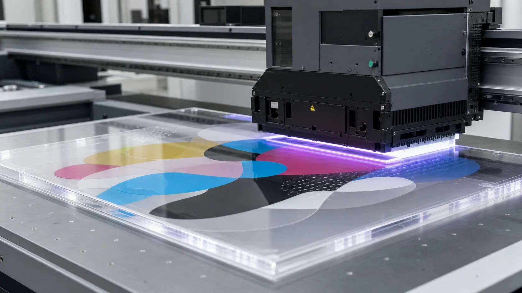 Direct UV printing on a clear acrylic display panel