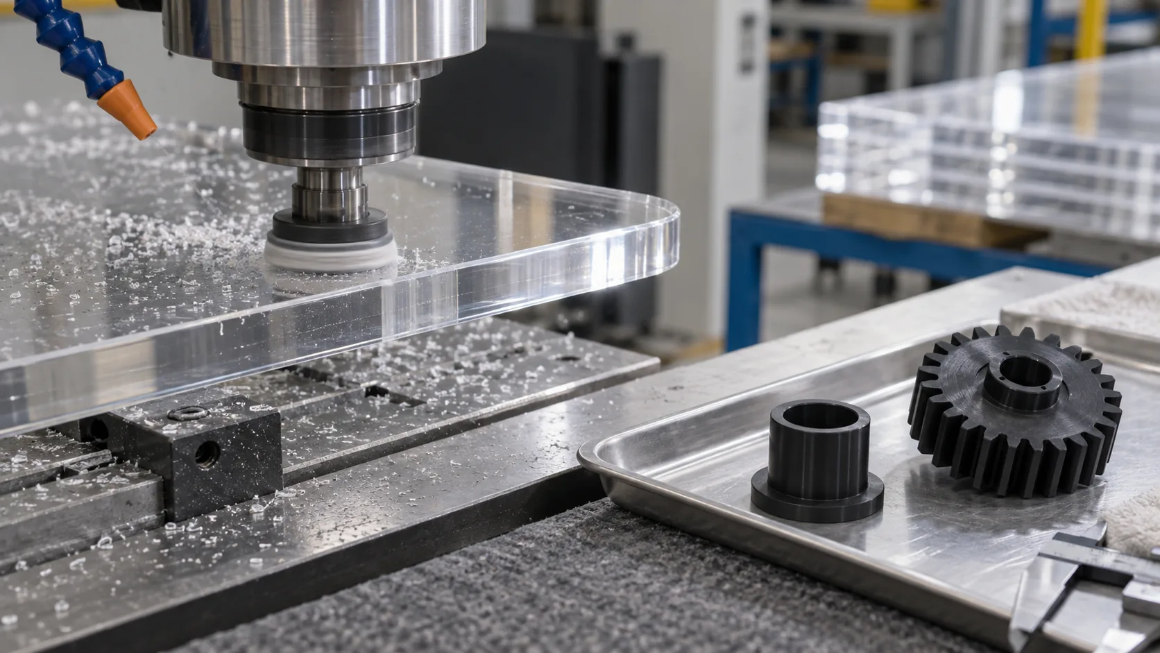 Clear acrylic panel finishing beside nylon components