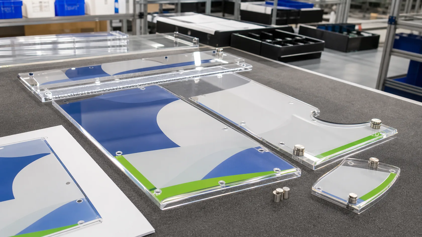 Printed acrylic display panels coordinated with fabrication