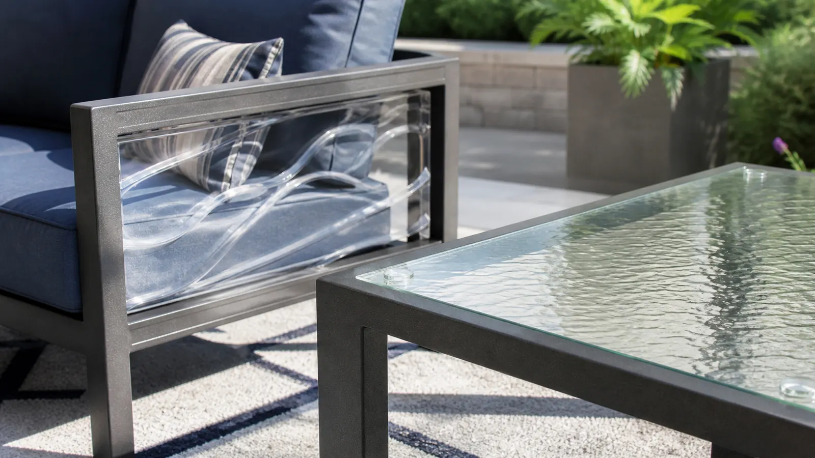 Transparent outdoor furniture panels used for different functions