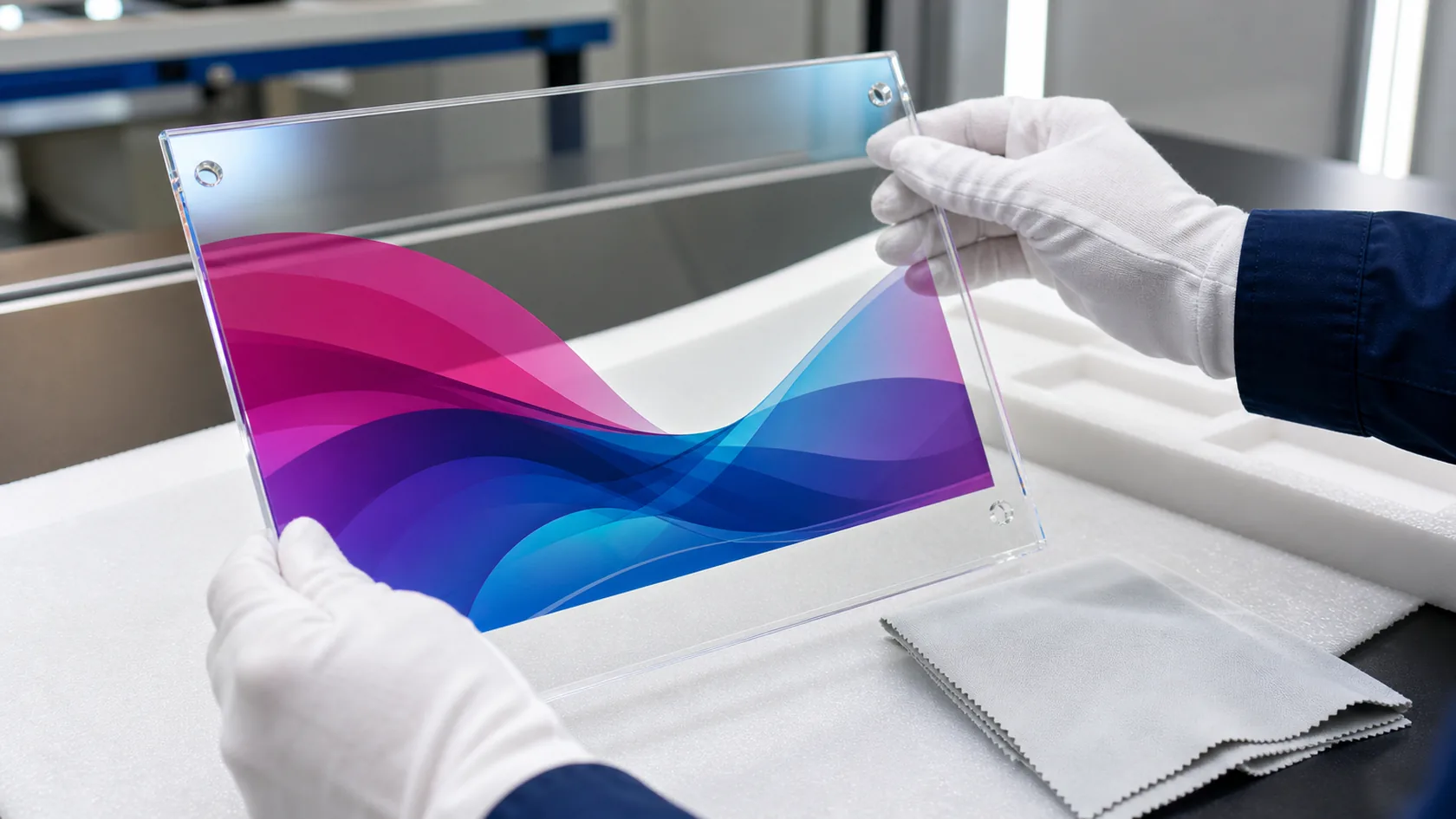 Quality review of a reverse-printed acrylic display panel
